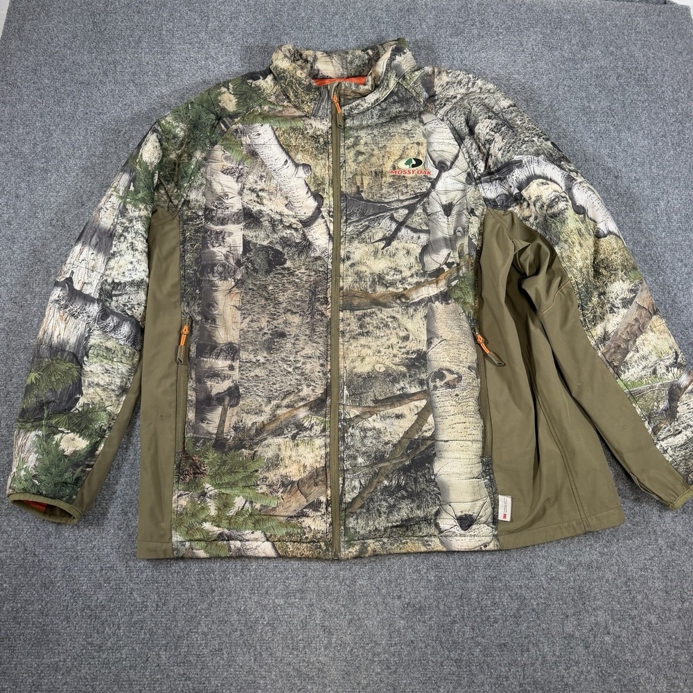 Mossy Oak Jacket Mens 2XL Green Camouflage Fleece Hunting Full Zip Pockets